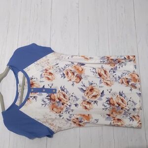 Twenty Second Blue and Floral Short Sleeve Top